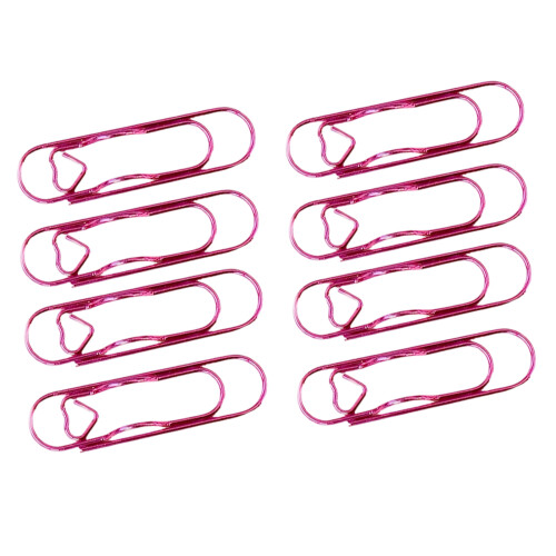 8Pcs Heart Design Metal Document Clips Hardened Carbon-pink