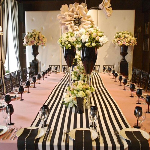 10 Pack Table Runner Polyester Table Decor Classic Black and White Striped Table Runner Modern Elegant Design 2