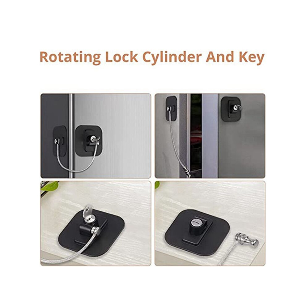 2 Pcs Fridge Door Locks With Keys, Freezer Cabinet Locks Childproof Refrigerator Locks Safety Locks, No Drilling (Black) Black