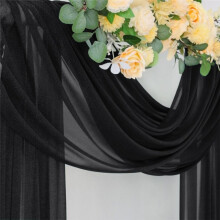 Wedding Arch Draping Fabric 1 Panel 29.5In X 19.6Ft Sheer Chiffon Curtain Drapes for Wedding Hallowmas Ceremony Black