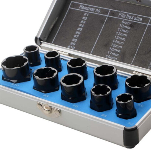 10-Piece Nut Removal Nut Damage Bolt Extractor Hexagon Nut Removal Tool Set High 1