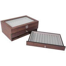 34 Grid Walnut Pen Storage Case Luxury 3 Layer Pen Display Organizer Transparent Window Fountain Box Pen-Collection