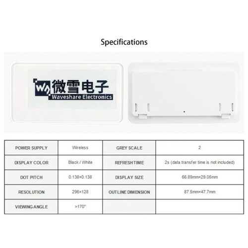 2X Waveshare 2.9 Inch Wireless NFC-Powered EPaper Eink E Paper E-Ink Display Screen Module for Android APP, No Battery