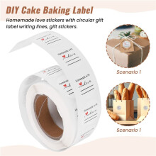 Homemade with Love Sticker with Lines for Writing Round Gift Tags, Gift Stickers, Handmade Stickers 500 Labels Per Roll