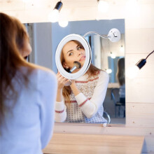 Specchio da Trucco Intelligente con Ingrandimento 10X, Luce Supplementare A LED, Ventosa, Montaggio A Parete per il Bagno, Viaggio