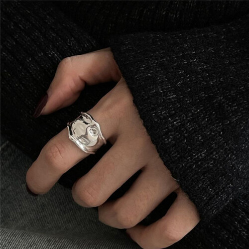 Open Finger Ring Width Irregular Geometric Ring Punk Women Jewelry Gift Silver Plated