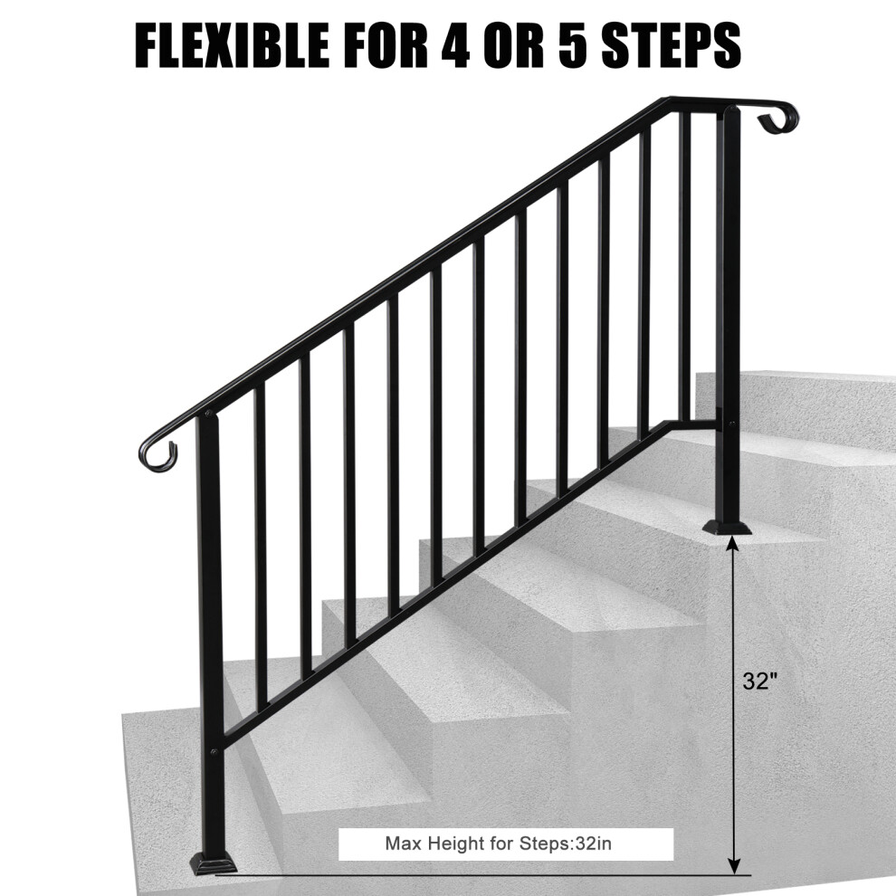 Iron Handrail Kit For 4-5 Steps Stair Rail Railing Outdoor Garden Porch 703052543104