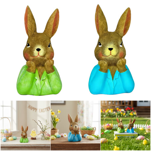 Figurine de lapin de pâques en résine fabriquée à la main,-Vert 2