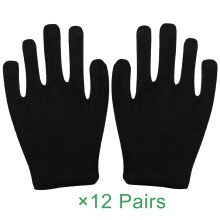 12 Pairs Cotton Gloves Moisturizing Working Gloves, Size L, Black