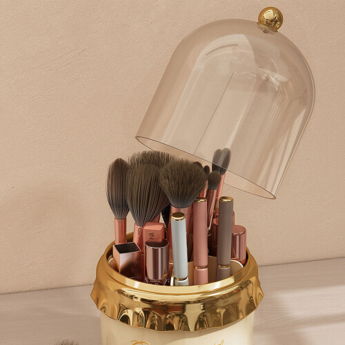 Makeup Brush Holder with Lid Clear Dusts Proof 360 Rotating-R 2