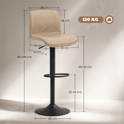 Homcom HOMCOM Barstools Set of 2, Adjustable Dining Stool with Footrest and Backrest 2