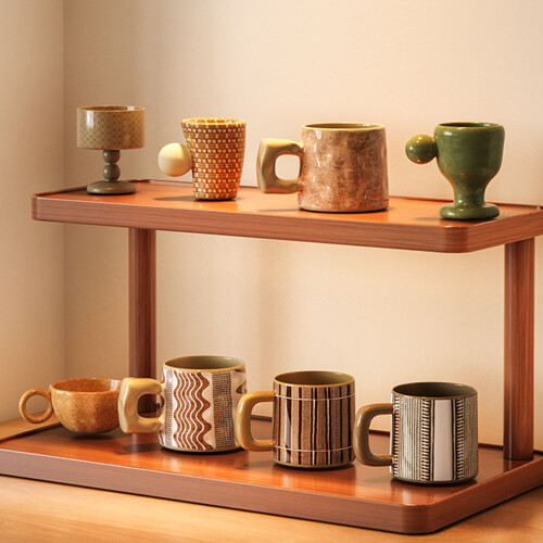 Healthy Materials Cup Display Stand Bamboos-Second floor 30cm 2