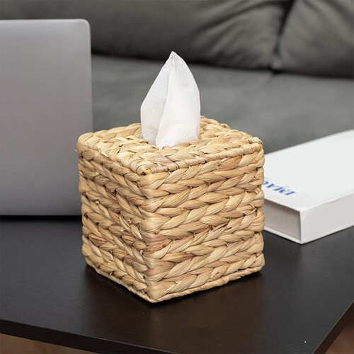 Water Hyacinth Woven Tissue Box with Lid-Rectangular trumpet 1