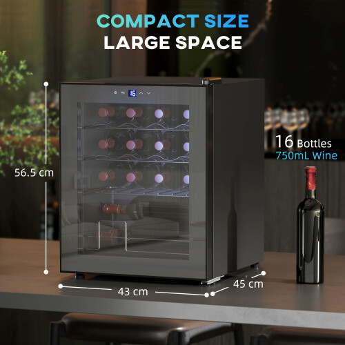 Homcom HOMCOM 16 Bottle Wine Cooler with Adjustable Temperature Control, Black 2