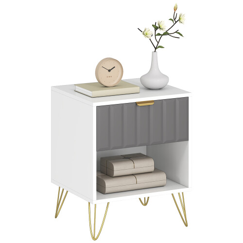 Homcom HOMCOM Bedside Drawers Modern Bedside Cabinet with Drawer and Handle, White 1