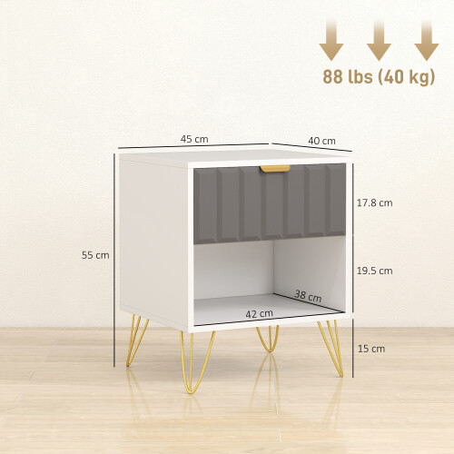 Homcom HOMCOM Bedside Drawers Modern Bedside Cabinet with Drawer and Handle, White 2