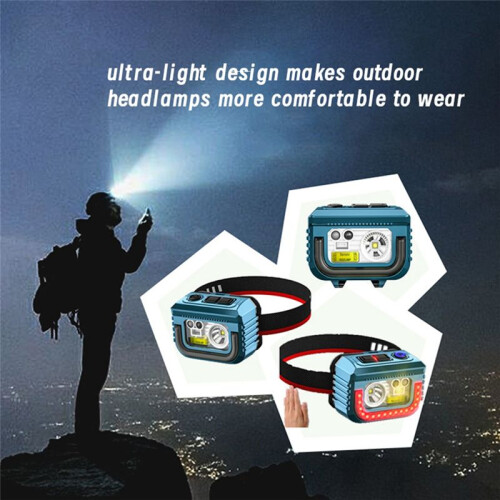 LED Headlamp Motion Sensor Headlight USB Rechargeable 3 Light Source Fishing Lantern   Emergency Flashlight 1