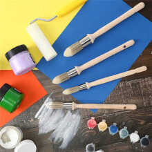 8 Pieces Trim Paint Brush with Wooden Handle Round Painting Tool Paint Brushes for Corner House Wall Edges Art