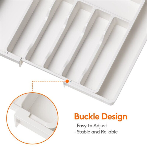Cutlery Drawer Organiser, Expandable Utensil Tray for Kitchen, Adjustable Silverware and Flatware Holder White 2