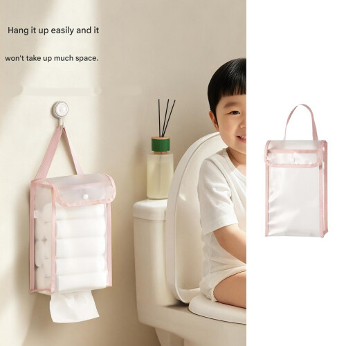 Space Saving Wall Mounted Tissue Storage Bag For Tissues-Pink 2
