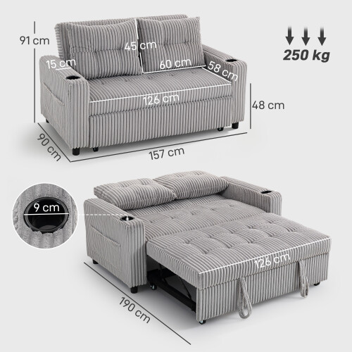 Homcom HOMCOM 2 Seater Sofa Bed, Click Clack Pull Out Bed Settee, Light Grey 2