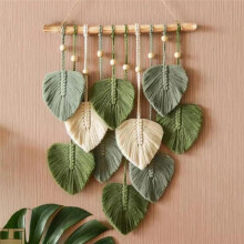 Schicke Feder-Boho-Makramee-Wanddekoration, Handgefertigte Garnquasten, Gewebte Wandkunst, Blatt-Wandteppich, BöHmische Dekoration, A