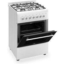 HYE Cooker - Gas Cooker With 4 Gas Burners, 62L Electric Oven, 60cm Width, Modern Freestanding Design, White