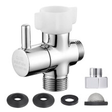 T Adapter with Shut Off Valve, Metal T Valve for Bidet 7/8In X 7/8In X 1/2In or 3/8In, Tee Connector Bidet Attachment