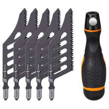 5Pcs Flush Cutting Jigsaw High Carbon Steel Irregular Curve Saw Blades with Handle for Softwood Fiberboard Plywood