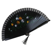 Traditional Spanish Folding Fan Silk Fabric Dancing Fan-Black