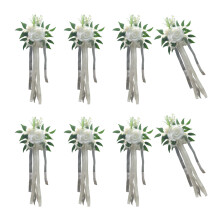 6 Stück Hochzeitsstuhl-Blumendekoration für den Gang,-Weiß