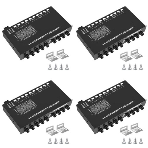 4X 5-Band Car Audio Equalizer, Adjustable 5 Bands EQ Amplifier Graphic Equalizer with CD/AUX Input Select ,Black