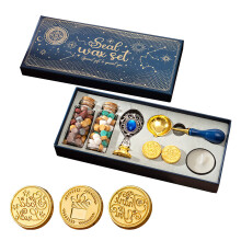 Vintage Wax Seal Stamp Kit with 3 Stamp Heads and Beads for Crafts