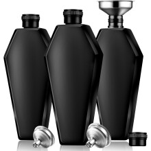 (Black) Set 3.5 oz Coffin Flasks with Funnel 304 Stainless Steel Bottle Creative 100 ml
