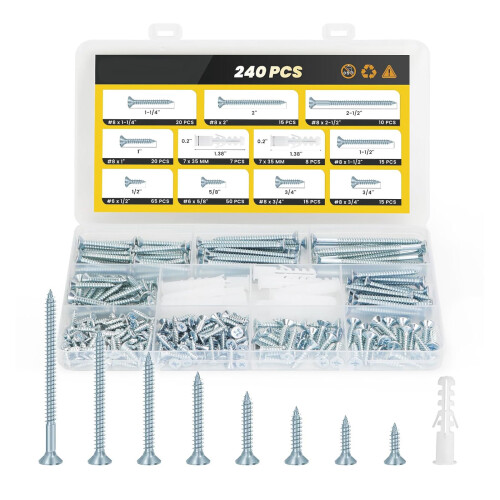 240pcs Various Size Countersunk Screws-Blue and white zinc
