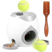 (Gray) Dog Ball Launcher, Interactive Dog Training Toy, Tennis Ball Reward Machine with Automatic Treat Dispenser, Puppy Balls Thrower Machine
