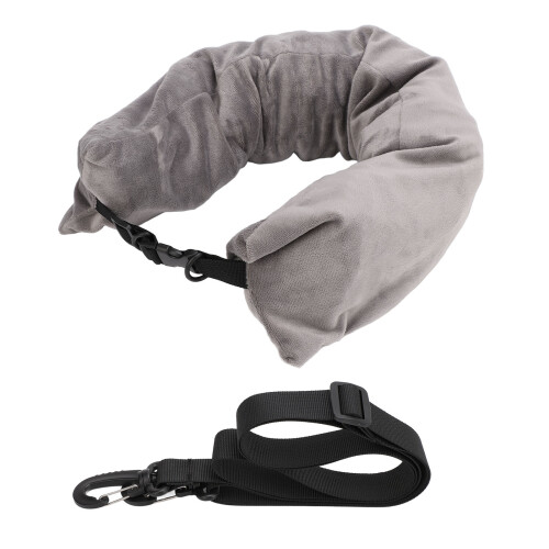 Grey Stuffable Travel Neck Pillow with Adjustable Strap, Soft & Packable 1