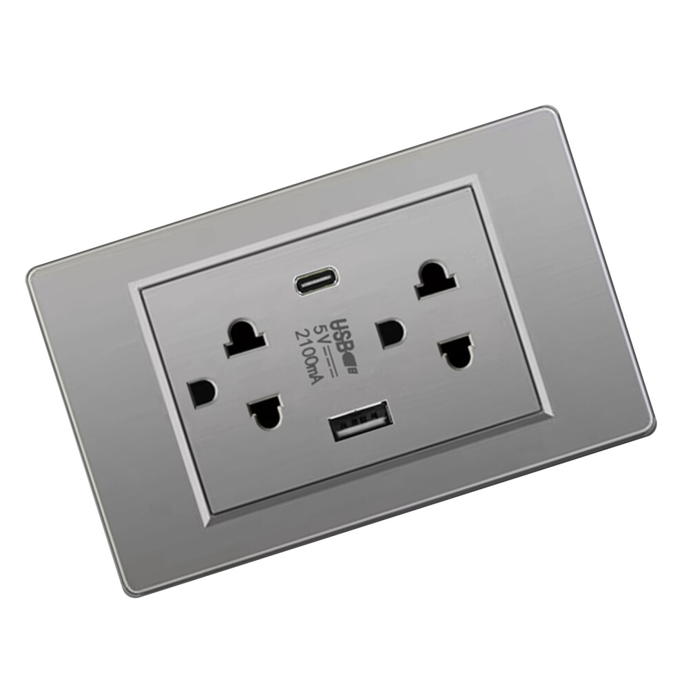 Thailand Wall Receptacle Outlet With Usb Type C, Space-Saving Grey 8761385359641