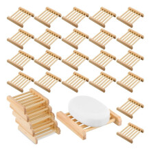50 Pcs Bamboo Wood Soap Dish Bulk Bathroom Wooden Soap Holder Savers Self Draining Dishes Handcraft Tray