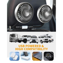 Ventilateur Voiture pour Banquette Arrière,Ventilateur Siège Voiture à Double Tête avec Lumières Led,Ventilateur USB Portable pour
