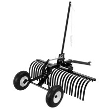 Râteau Paysager Tracté-Duoku-122 cm avec 24 Dents en Acier-pour Entretien de Pelouse-Hauteur et Angle Ajustables