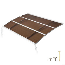 Toldo de Puerta de Entrada-Duoku-100x150 cm-Marqués Exterior de Policarbonato-con Sistema de Drenaje-Marrón