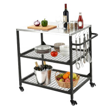 Mesa para plancha - DUOKU - WER-V4 - Plato de acero inoxidable 800x610 mm - 3 estantes - Ruedas bloqueables