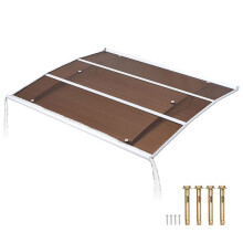 Toldo de Puerta de Entrada-Duoku-100x120 cm-Marqués Exterior de Policarbonato-con Sistema de Drenaje-Marrón