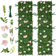 Mur Vegetal Artificial-Duoku-248,3x61 cm-Lote de 2 Painéis de Folhagem com Flores para Decoração