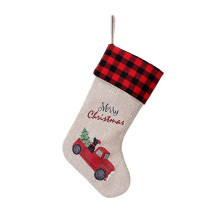 (As show, One size) Christmas Stocking Cartoon Car Gingham Socks Christmas Decorations Christmas Stockings Pxcl