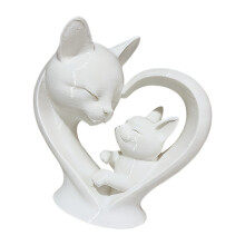 Mother and Child Cats Figurines Heart Shape Cats Statue-White