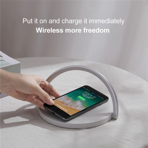 Round Touch Small Desk Lamp Multi-Function Wireless Charger Mobile Phone Holder White 2