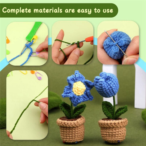 6Pcs Crochet Potted Flowers Kit,Complete Crochet Kit for Beginners Adults with Step-By-Step Instructions Video Tutorials 1