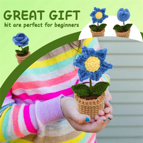 6Pcs Crochet Potted Flowers Kit,Complete Crochet Kit for Beginners Adults with Step-By-Step Instructions Video Tutorials 2